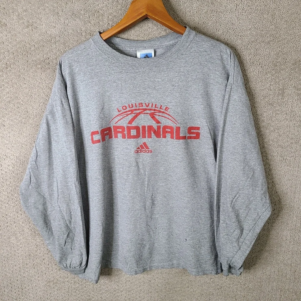 Vintage Adidas Shirt Mens Large Gray Louisville‎ Cardinals Long Sleeve Cotton